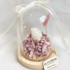 Pink preserved rose dried flower dome