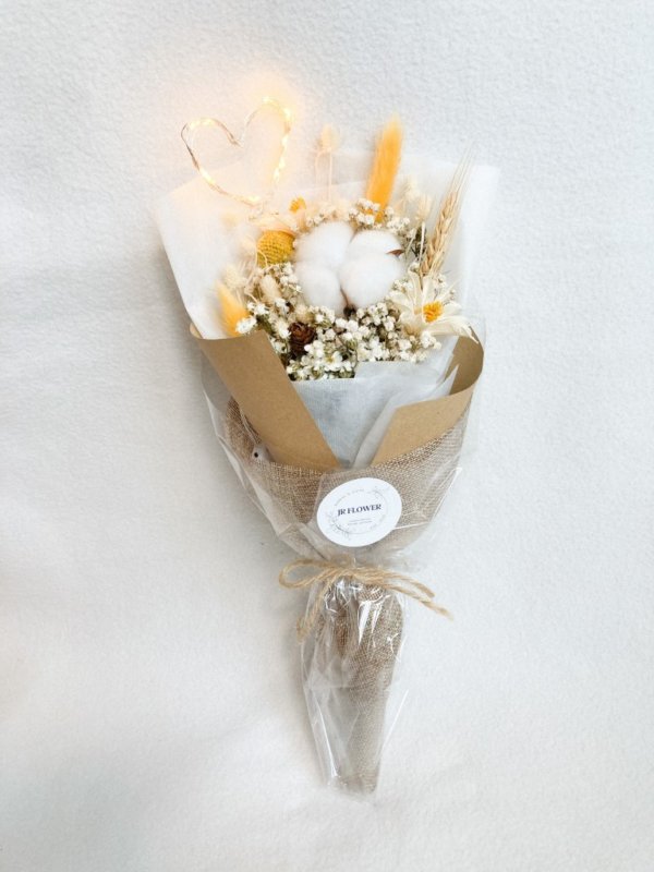 Sunshine yellow dried flower bouquet with LED