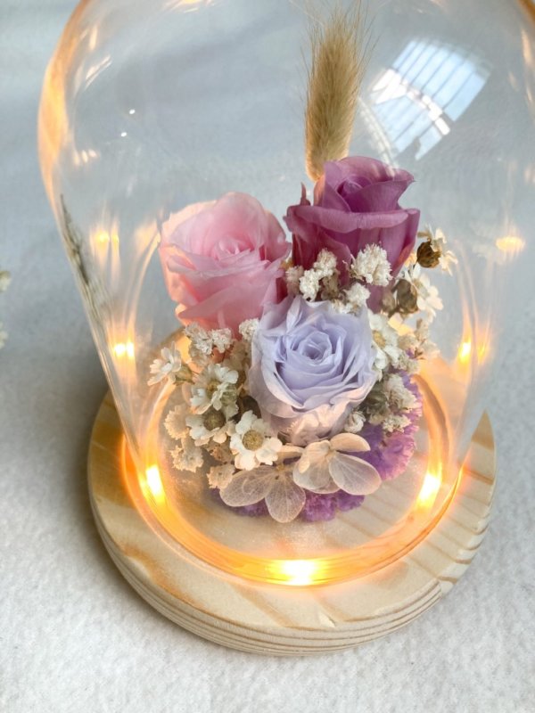 3 Preserved rose flower dome with LED