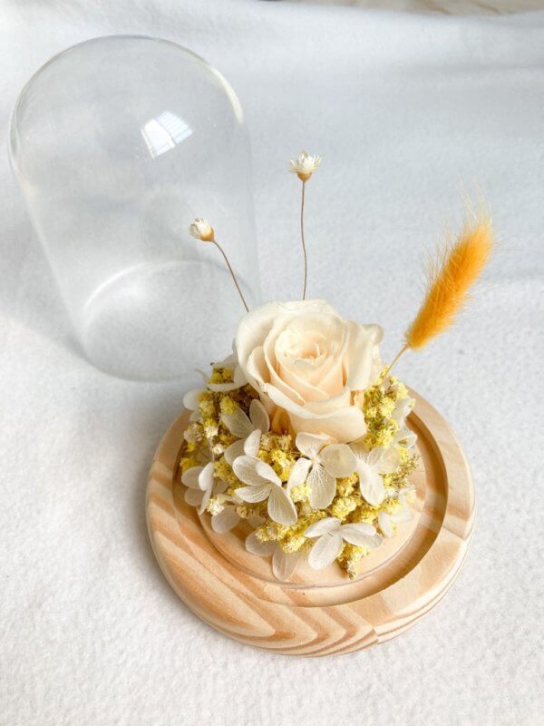 Yellow Forever Rose in Glass Dome