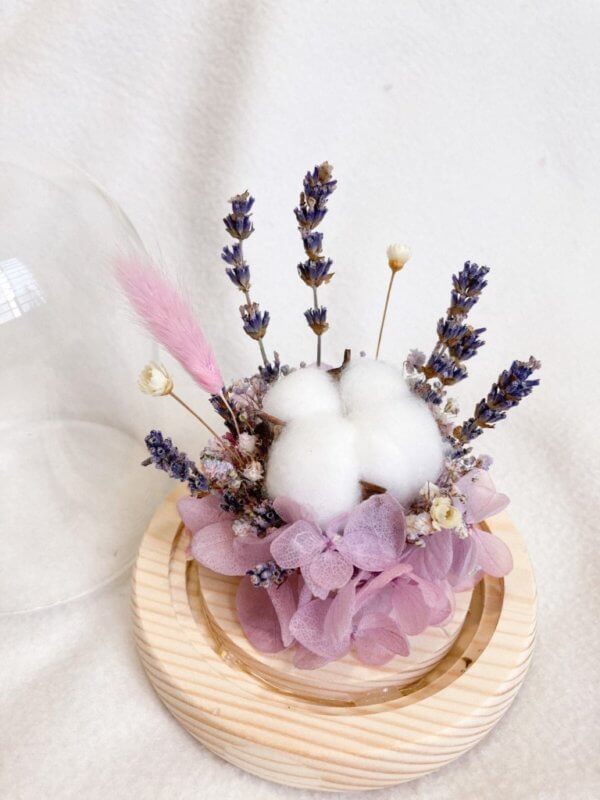 Preserved Flowers in Glass Dome using cotton flower