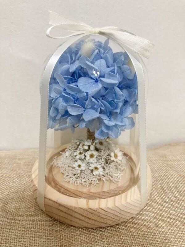 Blue preserved hydrangea glass dome