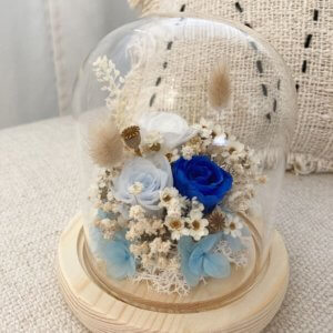 Preserved blue roses glass dome