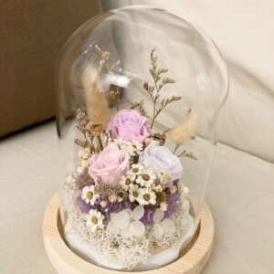 Pastel colour preserved flowers dome