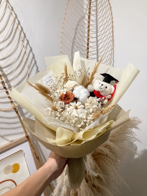 preserved flowers bouquet with bear