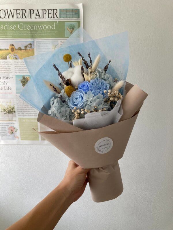 blue rose and carnation flower bouquet