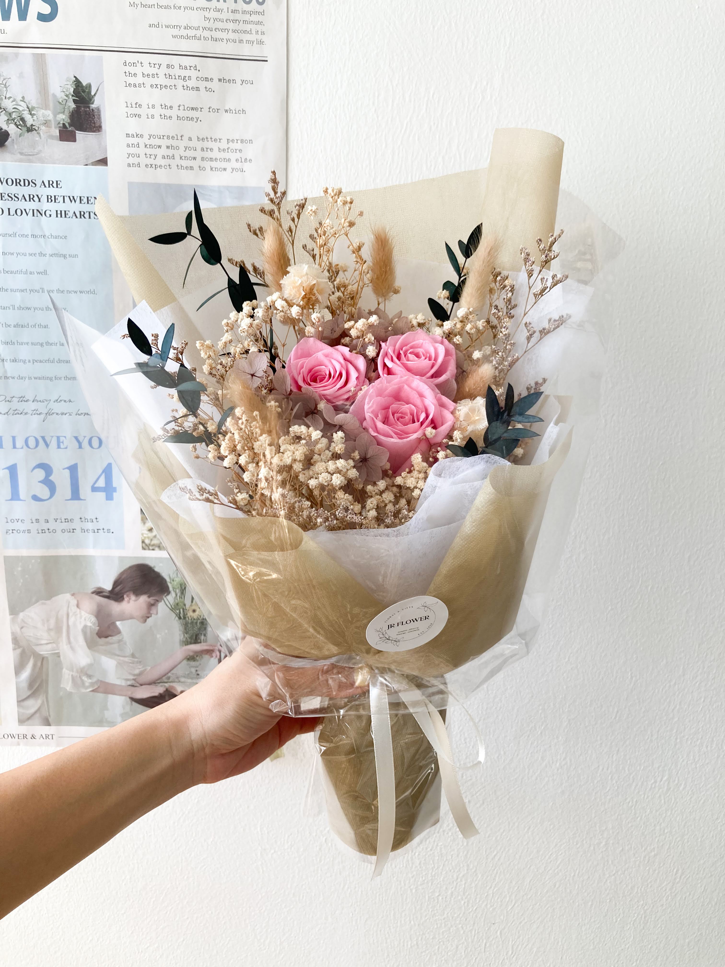 dusty pink preserved roses bouquet