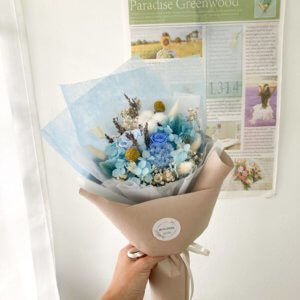 dreamy oia blue flower bouquet