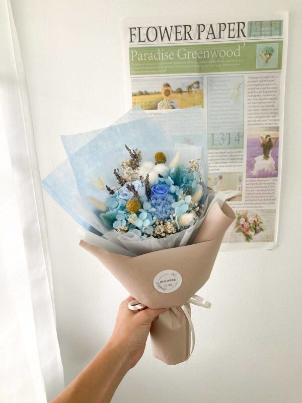 dreamy oia blue flower bouquet