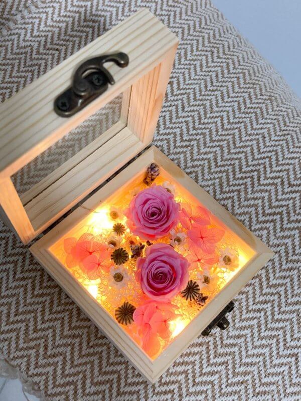 Wooden box flower item with light