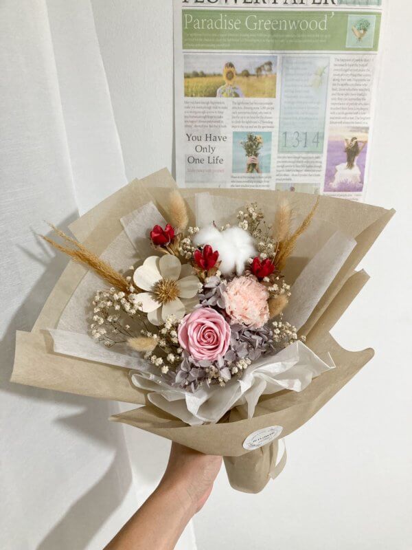 pink preserved carnation bouquet